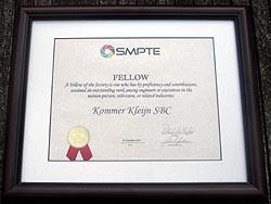 SMPTE Fellow certificate
